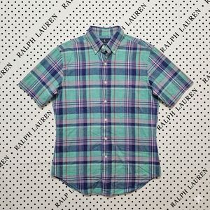 MEN'S - Ralph Lauren Short-Sleeve Plaid Button-Down Shirt - Mint, Navy & Purple